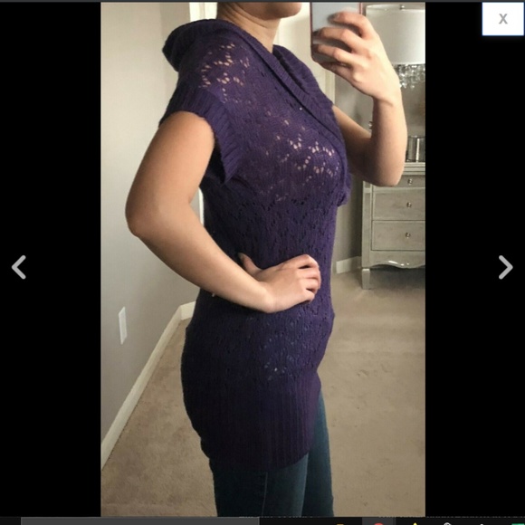 V-Neck Pointelle Wrap Shawl Collar Sweater Tunic - Picture 3 of 3